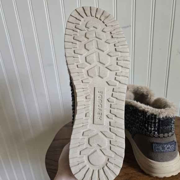 Hey Dude Denny Cozy Black and Cream Tweed Faux Fur Lined Moccasin Shoe - Picture 9 of 10